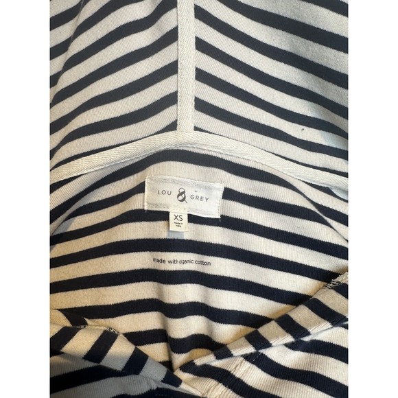 Lou & Grey Striped Cotton Hoodie Sweatshirt XS Drawstring Draped Shoulder - Picture 4 of 5